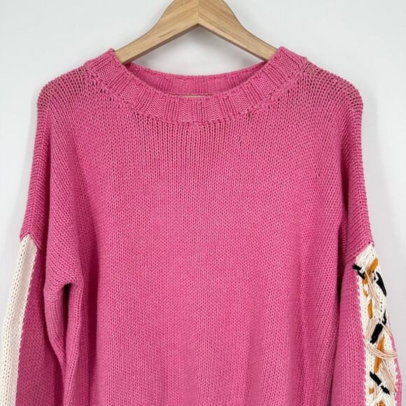 Anthropologie by handmade Chunky Knit Cotton Blend Crewneck Hand Knit Sweater - Picture 8 of 12